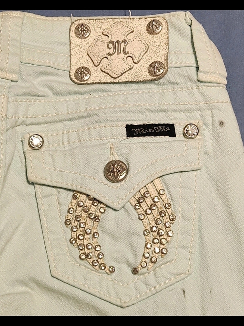 Miss Me Women's Skinny Jeans Size 24 Icy Blue Embellished Denim - Picture 11 of 15